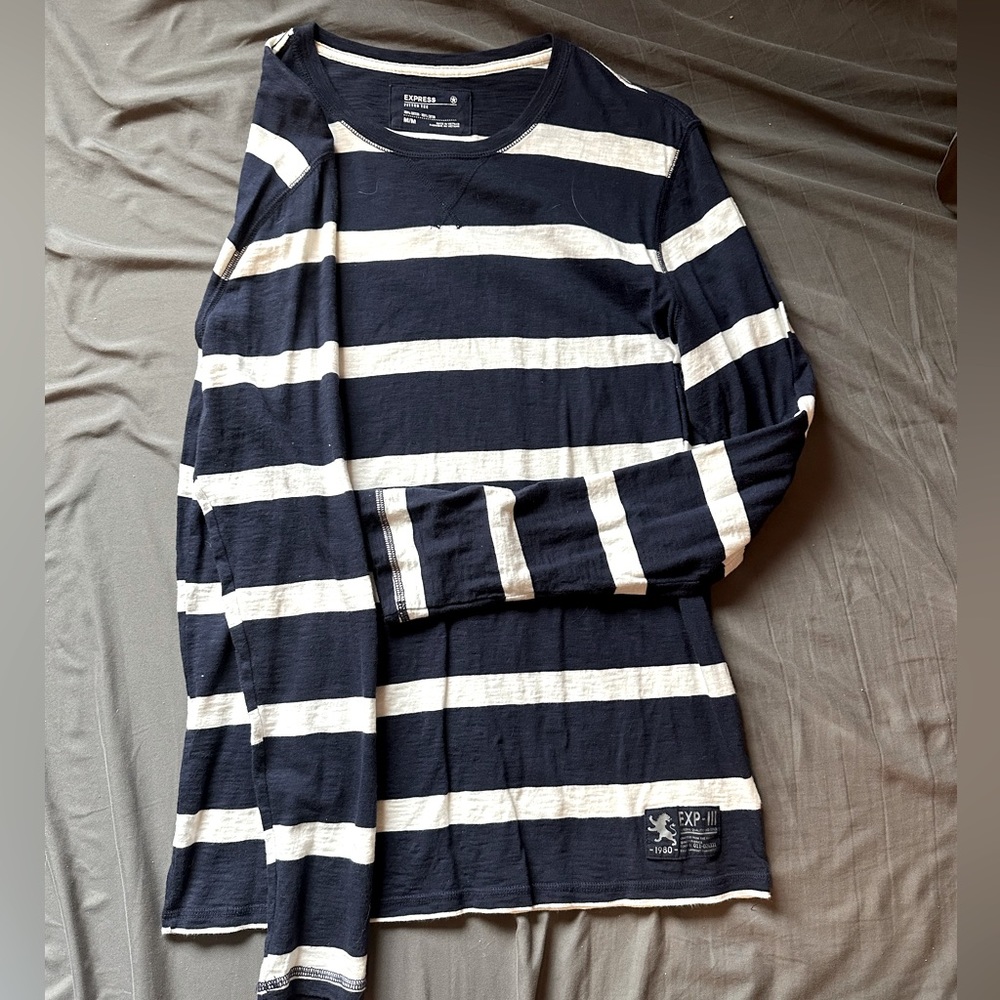 Express Long Sleeve Shirt - Medium, Navy/White